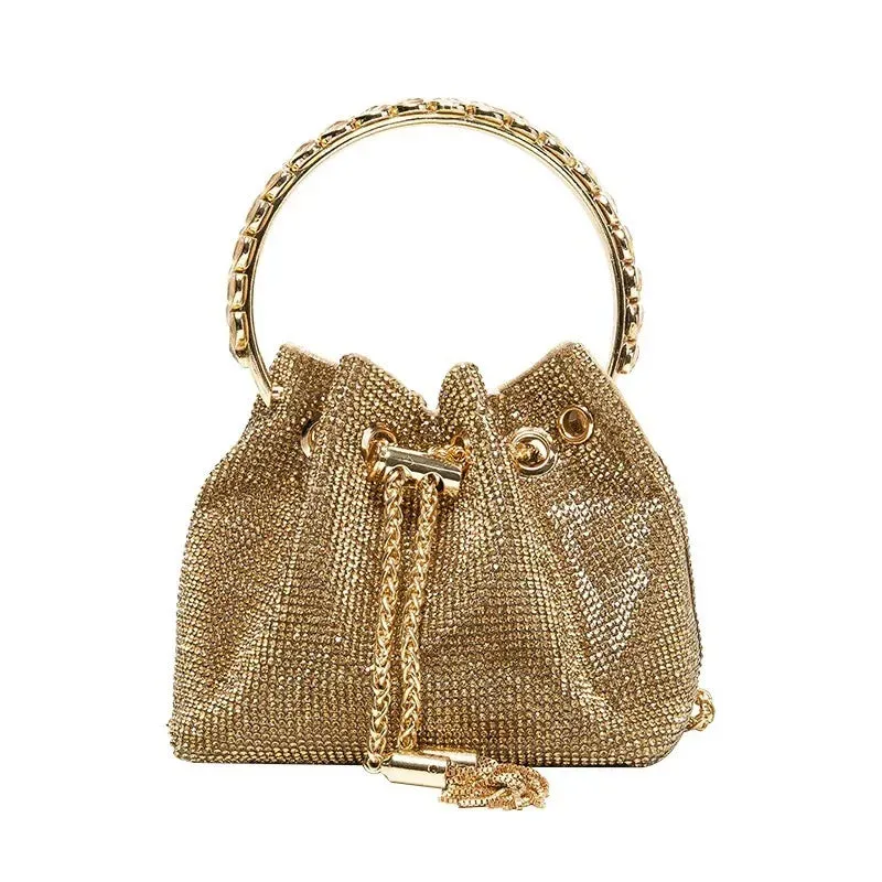 Elegant Women's Fashion Bucket Bag with Sparkling Diamond Embroidery - Hard Shell Shoulder Purse