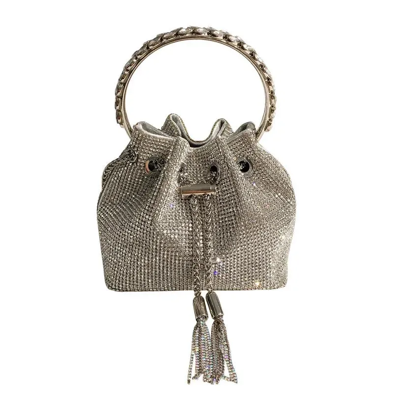 Elegant Women's Fashion Bucket Bag with Sparkling Diamond Embroidery - Hard Shell Shoulder Purse