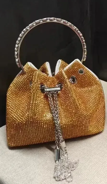 Elegant Women's Fashion Bucket Bag with Sparkling Diamond Embroidery - Hard Shell Shoulder Purse