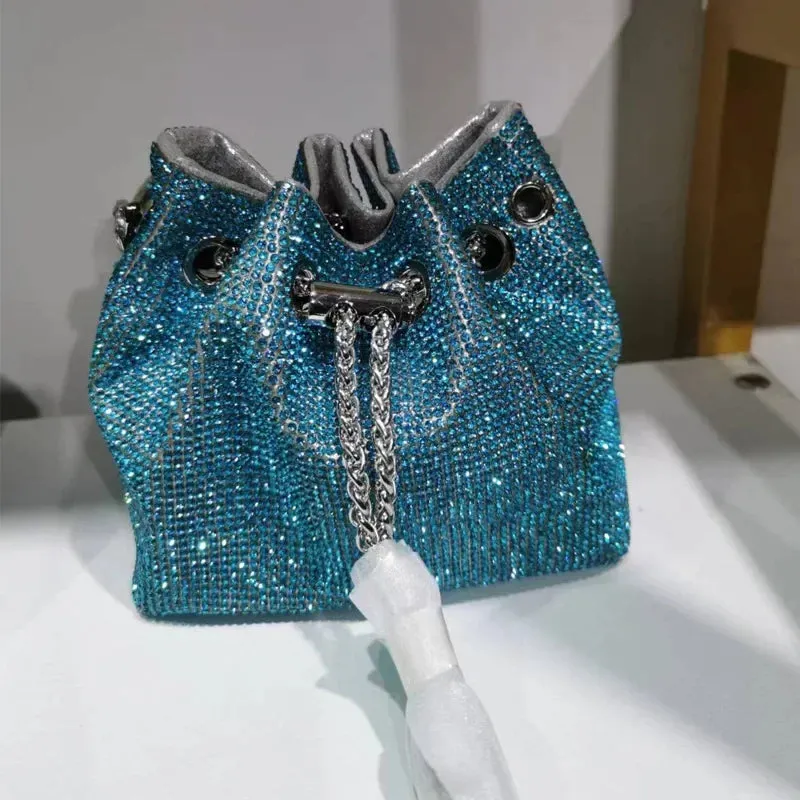 Elegant Women's Fashion Bucket Bag with Sparkling Diamond Embroidery - Hard Shell Shoulder Purse