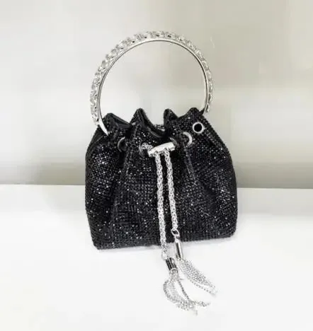 Elegant Women's Fashion Bucket Bag with Sparkling Diamond Embroidery - Hard Shell Shoulder Purse