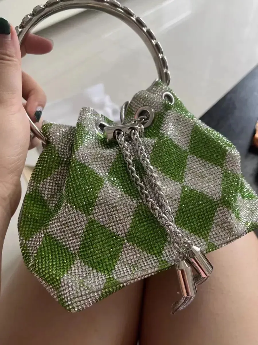 Elegant Women's Fashion Bucket Bag with Sparkling Diamond Embroidery - Hard Shell Shoulder Purse