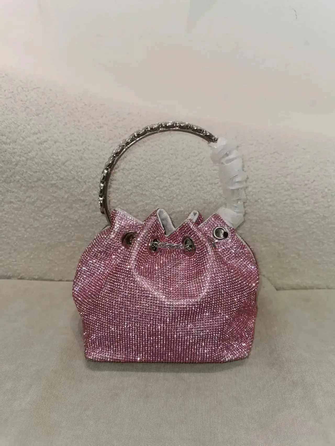 Elegant Women's Fashion Bucket Bag with Sparkling Diamond Embroidery - Hard Shell Shoulder Purse