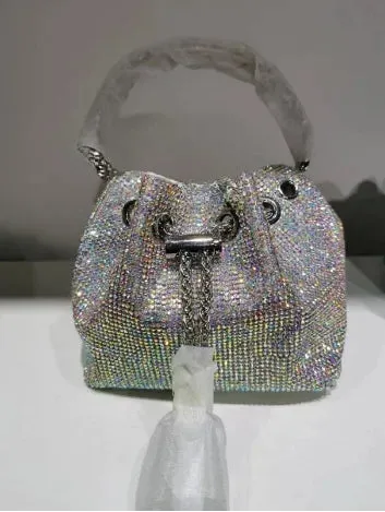 Elegant Women's Fashion Bucket Bag with Sparkling Diamond Embroidery - Hard Shell Shoulder Purse