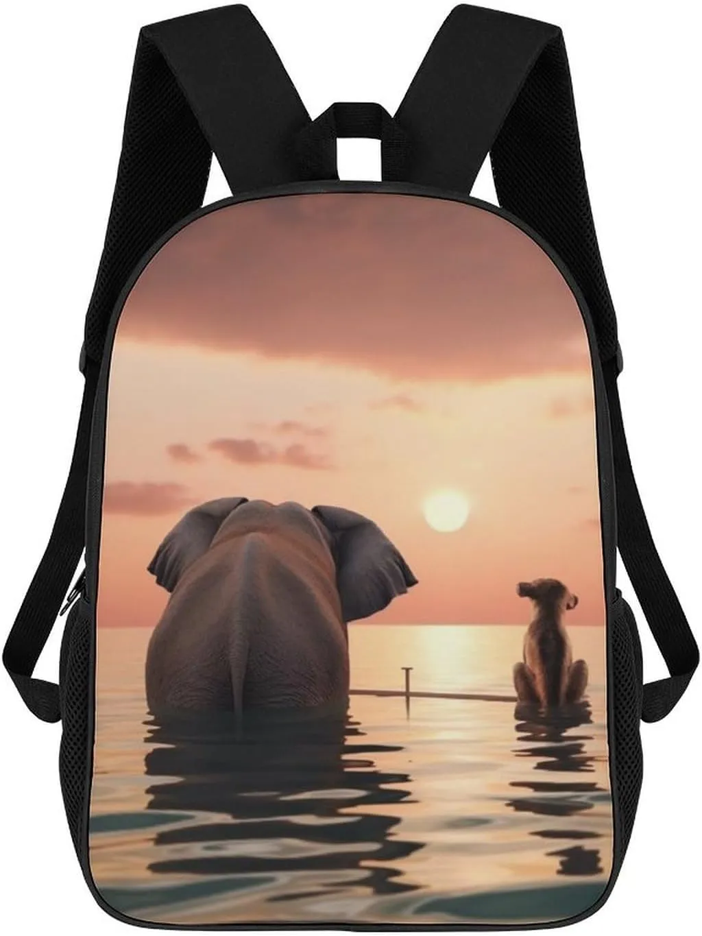 Elephant And Dog Business Laptop Backpack for Women Men 17 Inch Carry on Backpack Waterproof Black Bookbag Fashion Lightweight Backpacks for Travel Hiking Camping Casual Daypack Backpacks
