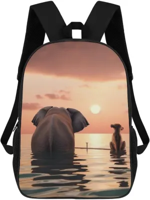 Elephant And Dog Business Laptop Backpack for Women Men 17 Inch Carry on Backpack Waterproof Black Bookbag Fashion Lightweight Backpacks for Travel Hiking Camping Casual Daypack Backpacks