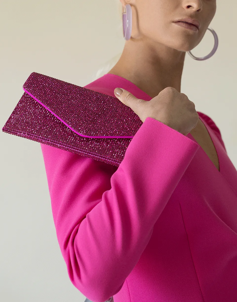 Envelope Fuchsia Crystal Clutch