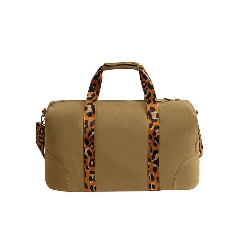 Escape Classic Canvas Weekender Bag With Animal Print Straps | Light Brown
