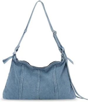 EVEOUT Denim Shoulder Bags Vintage Denim Tote Bag Shoulder Bags Jeans Shopper Handbags with Straps, lightblue, Retro