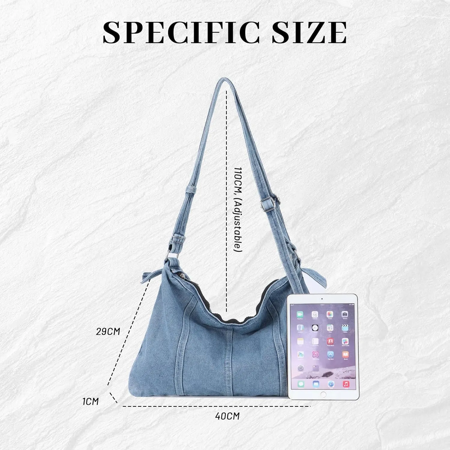 EVEOUT Denim Shoulder Bags Vintage Denim Tote Bag Shoulder Bags Jeans Shopper Handbags with Straps, lightblue, Retro