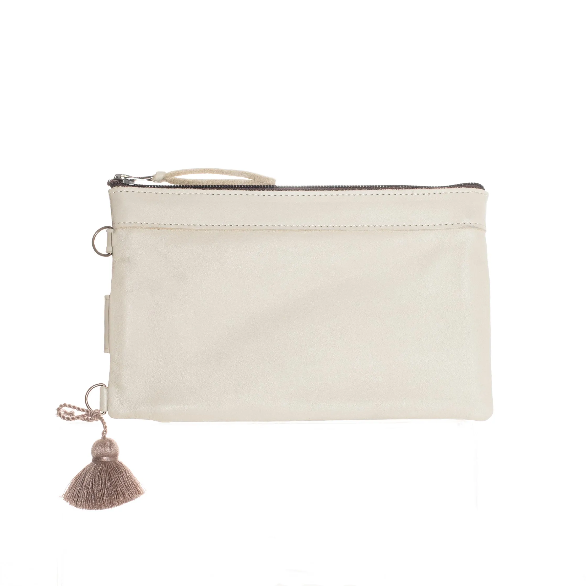EVERYTHING CLUTCH WITH 3 D-RINGS - FULL LEATHER COLLECTION - BONE