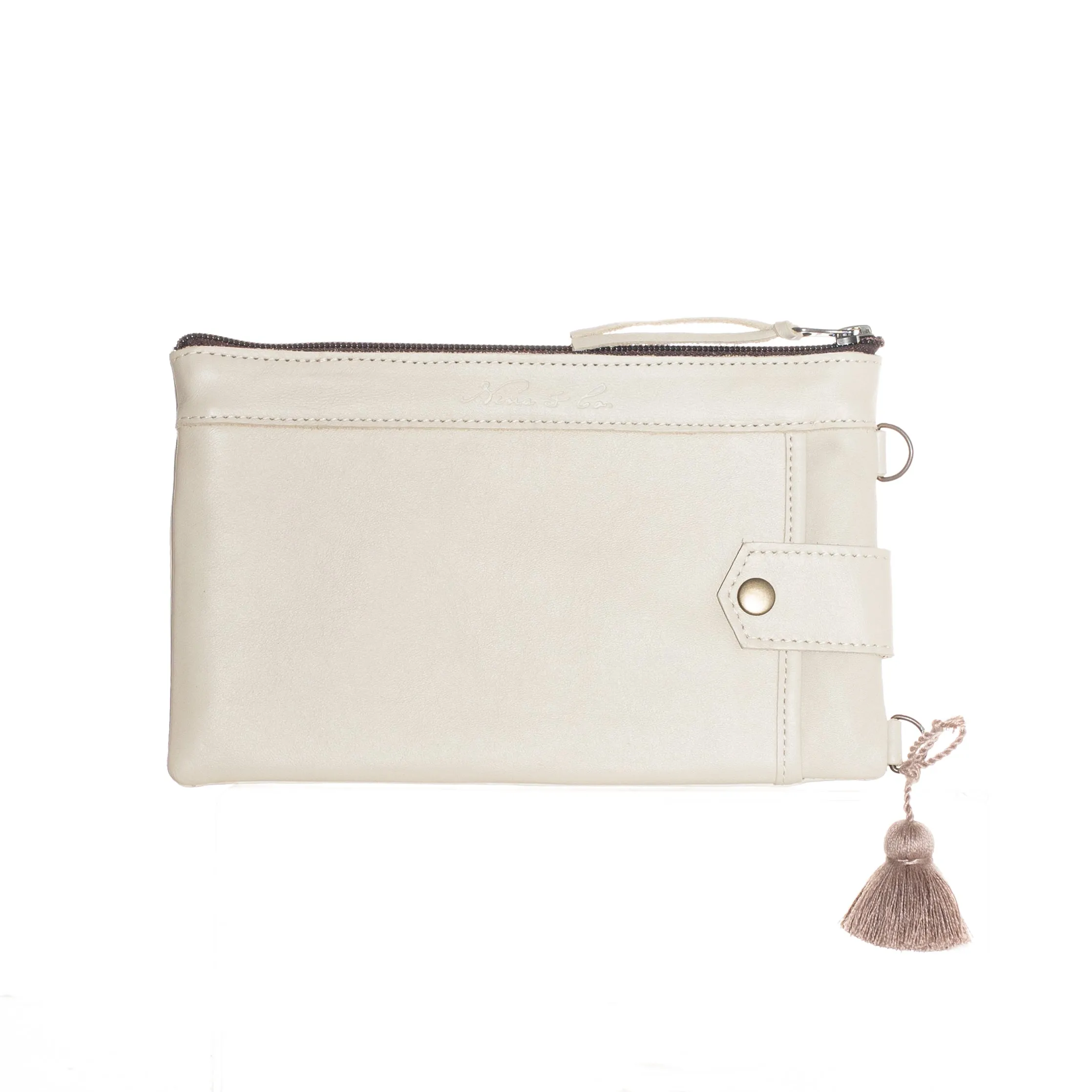 EVERYTHING CLUTCH WITH 3 D-RINGS - FULL LEATHER COLLECTION - BONE