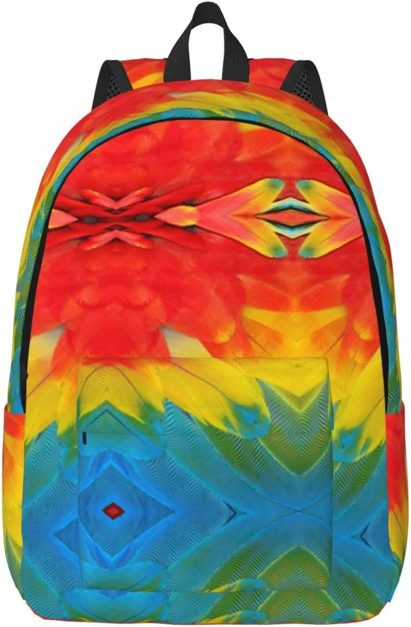 Fantastic Parrot Feather Print Canvas Backpack Women,Mens Travel Casual Daypack Bookbag For Laptop Work Travel Hiking