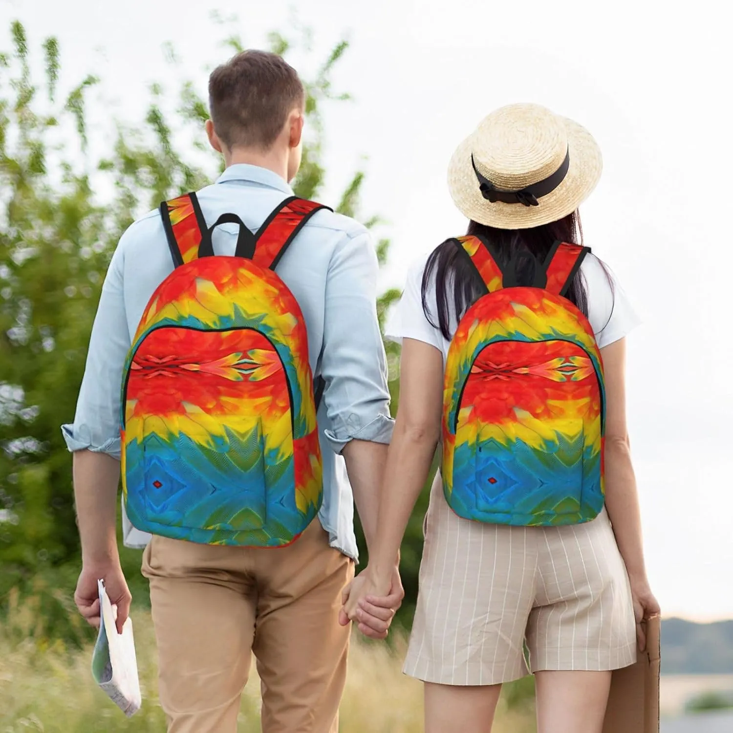 Fantastic Parrot Feather Print Canvas Backpack Women,Mens Travel Casual Daypack Bookbag For Laptop Work Travel Hiking