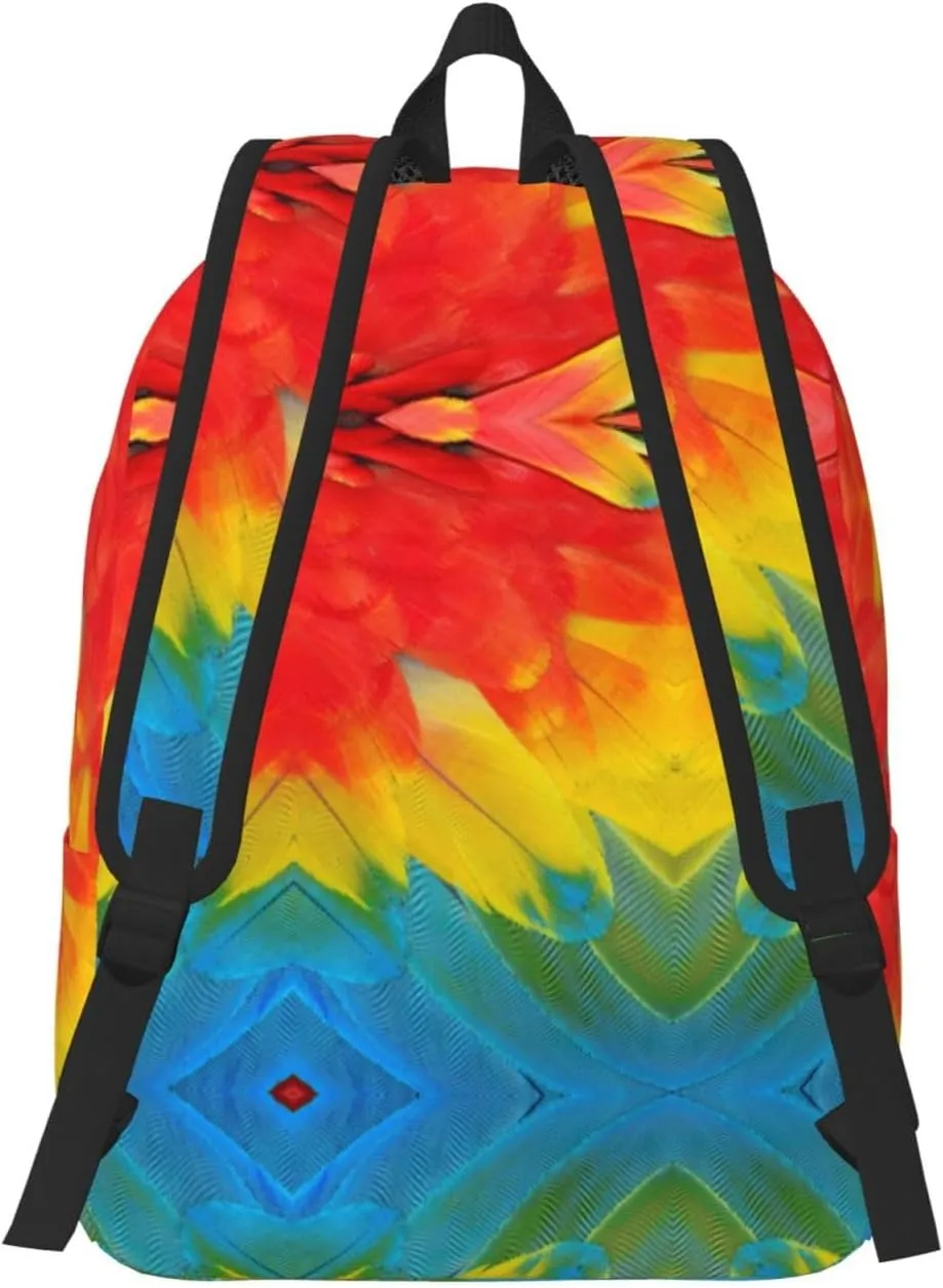 Fantastic Parrot Feather Print Canvas Backpack Women,Mens Travel Casual Daypack Bookbag For Laptop Work Travel Hiking