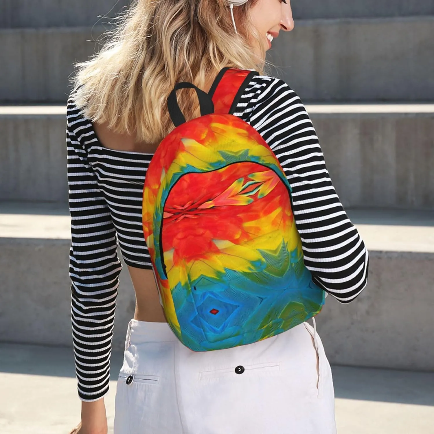 Fantastic Parrot Feather Print Canvas Backpack Women,Mens Travel Casual Daypack Bookbag For Laptop Work Travel Hiking