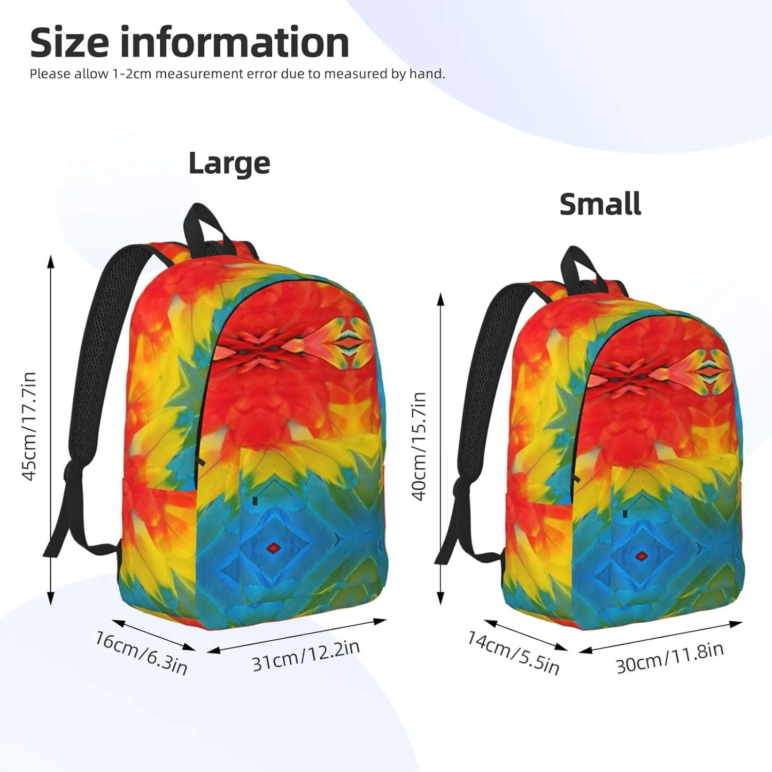 Fantastic Parrot Feather Print Canvas Backpack Women,Mens Travel Casual Daypack Bookbag For Laptop Work Travel Hiking