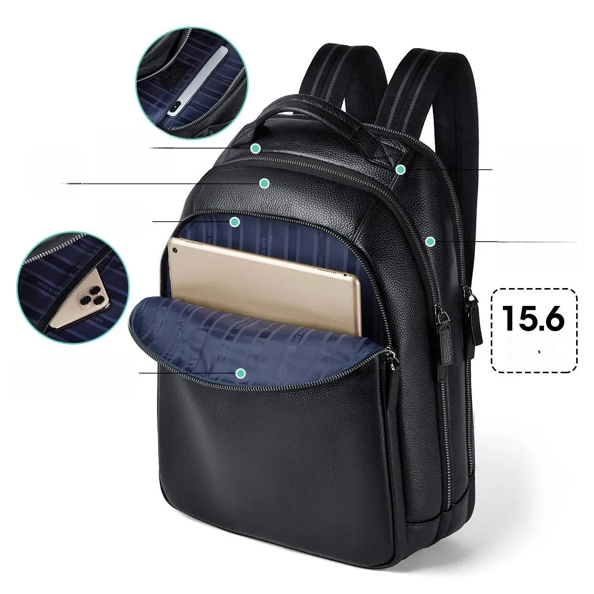 Fashion Men's Leather Backpack Teen Black School Bag Boy College School Bag