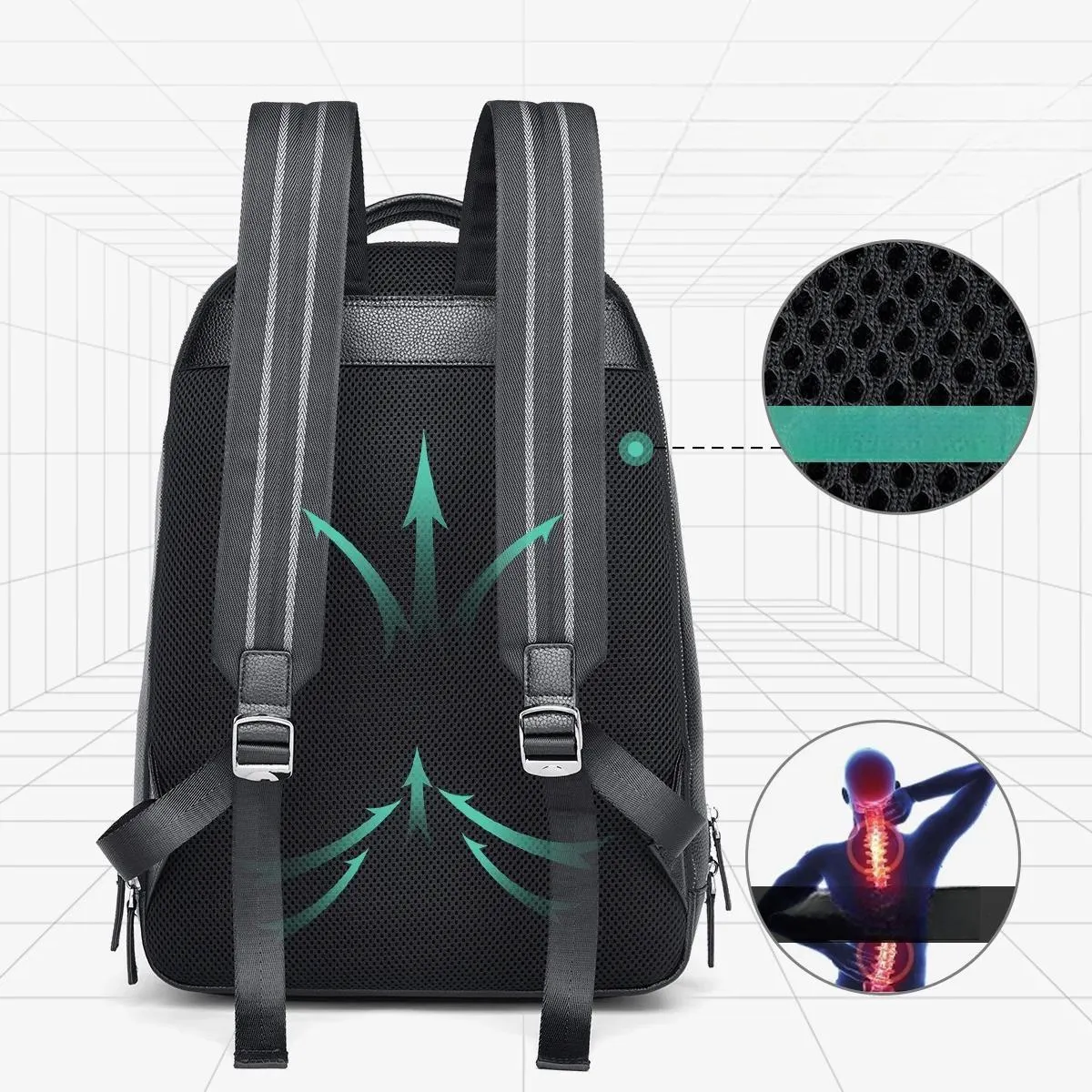 Fashion Men's Leather Backpack Teen Black School Bag Boy College School Bag