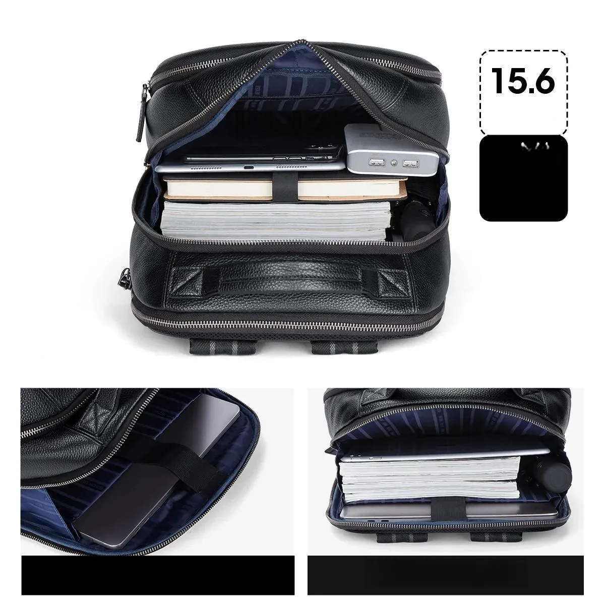Fashion Men's Leather Backpack Teen Black School Bag Boy College School Bag