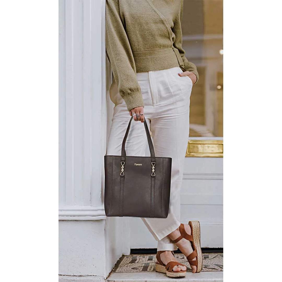 Favore  Dark Chocolate   womens Leather Shopper Tote Bag
