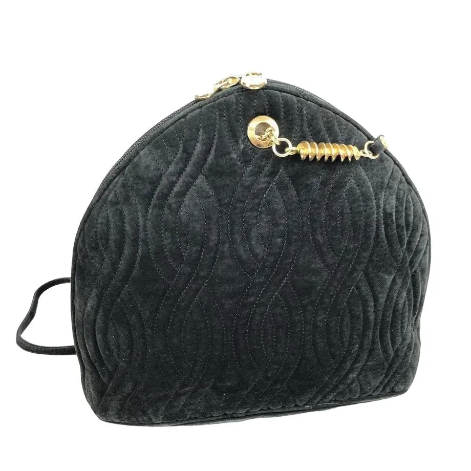 Fendi, black quilted suede with a 'pasta' or 'noodle' design, two way, sling style- clutch or cross body bag with gold 'pasta' accent beads