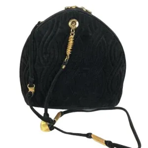 Fendi, black quilted suede with a 'pasta' or 'noodle' design, two way, sling style- clutch or cross body bag with gold 'pasta' accent beads