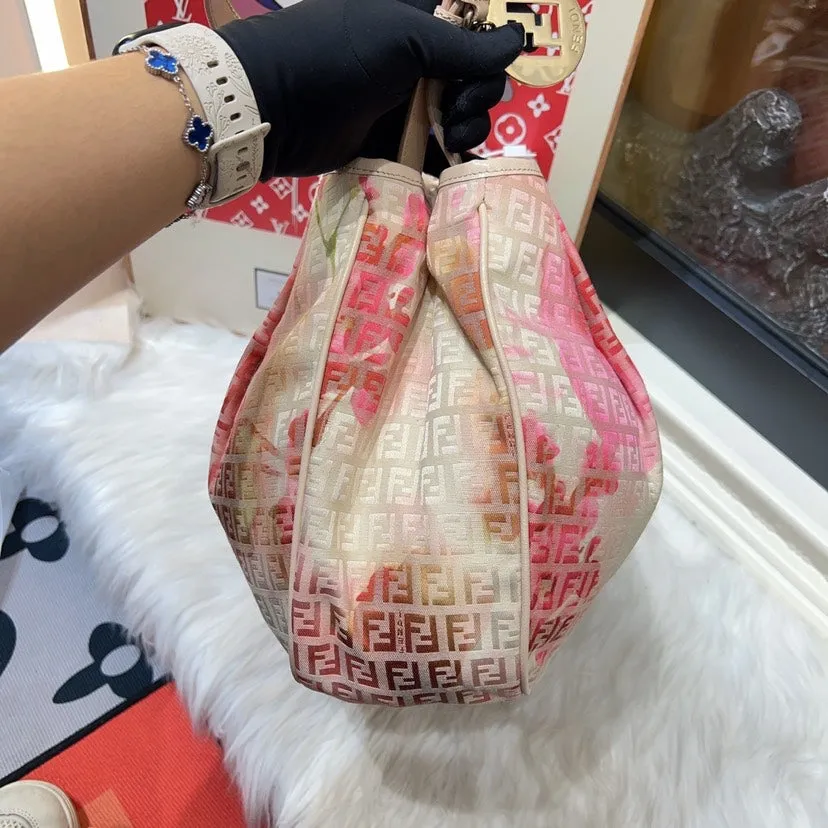 Fendi Pink Multicolor Zucca Print Canvas Hobo Bag Large