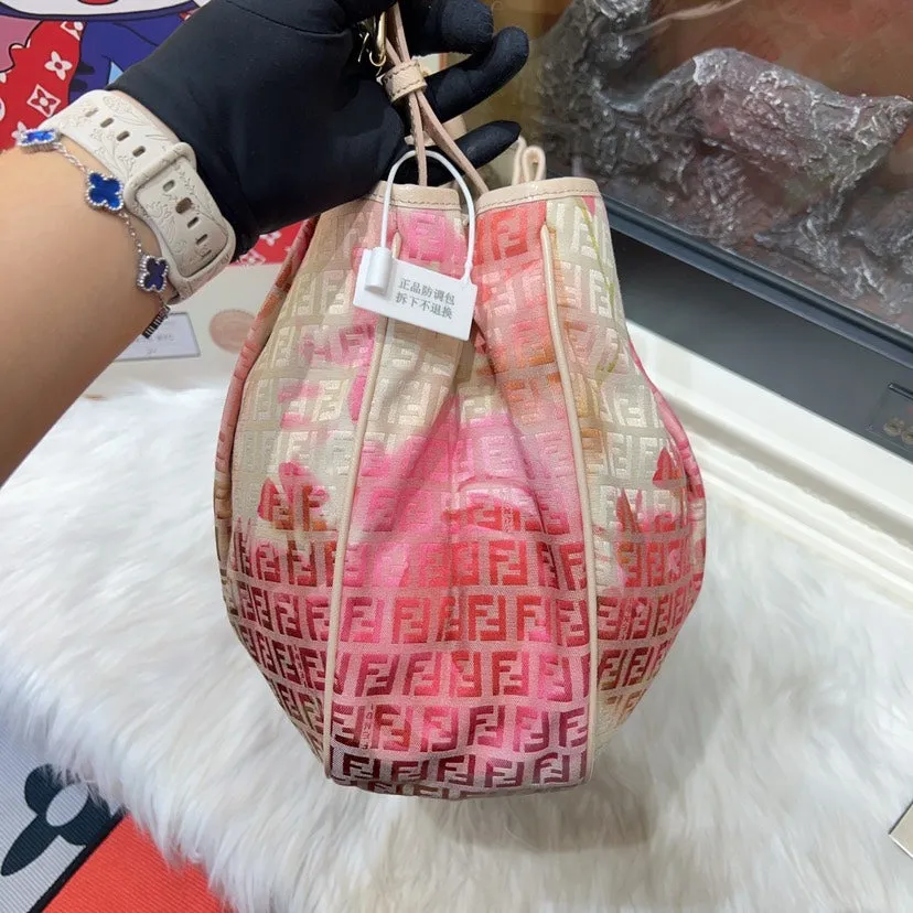 Fendi Pink Multicolor Zucca Print Canvas Hobo Bag Large
