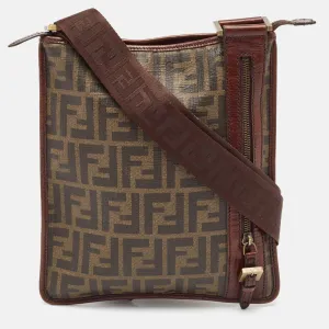 Fendi Zucca Coated Canvas And Leather Flat Messenger Bag