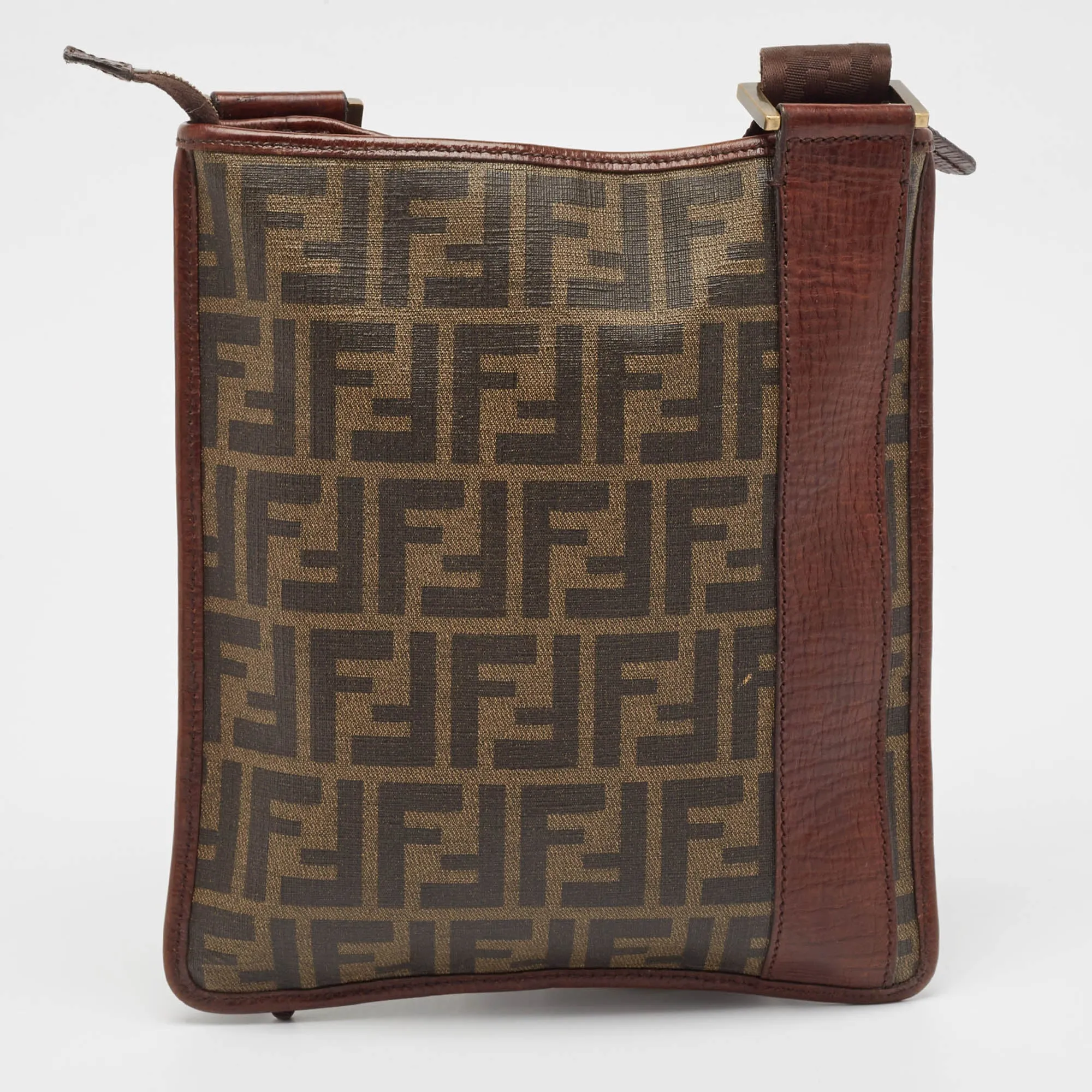 Fendi Zucca Coated Canvas And Leather Flat Messenger Bag