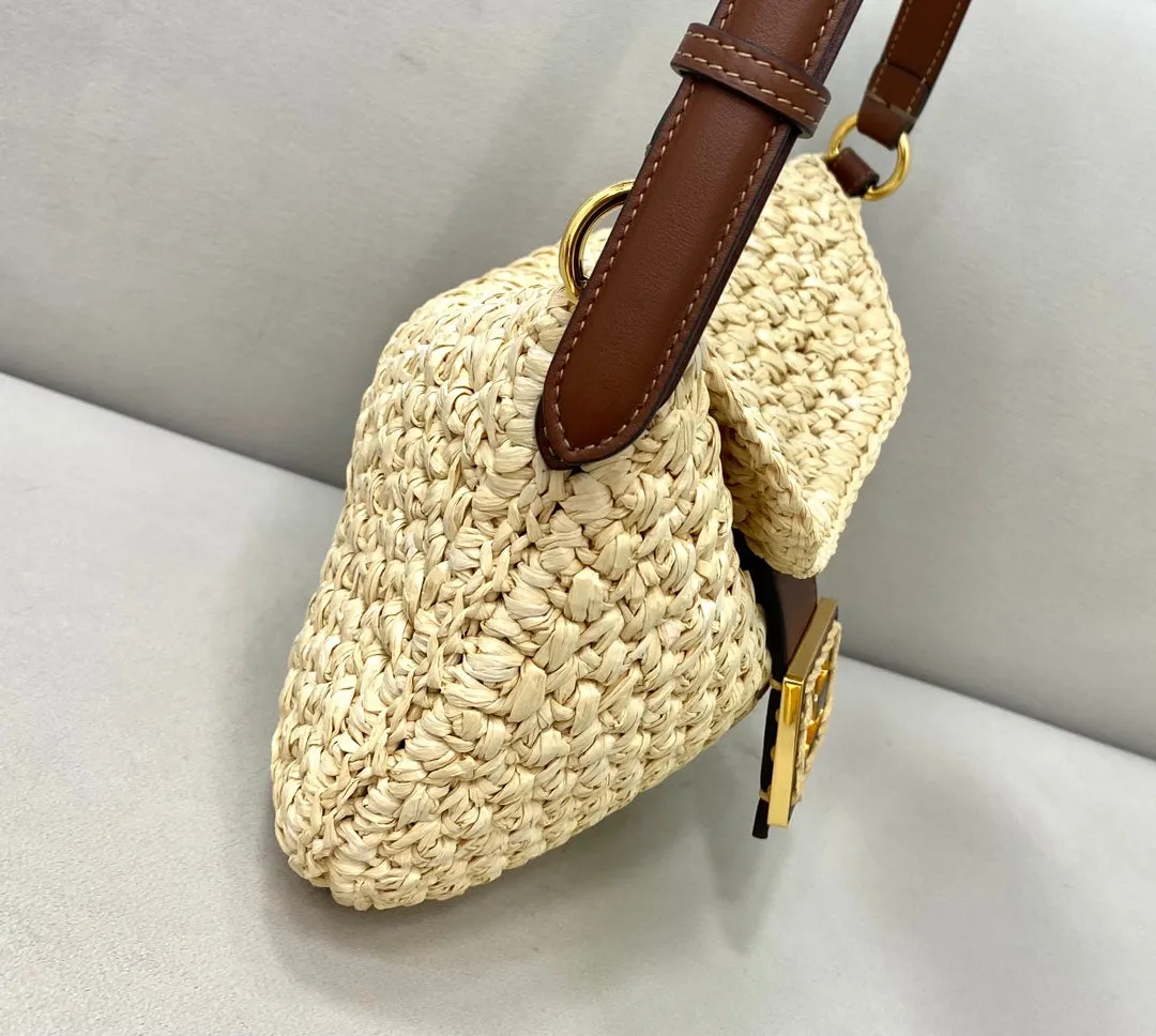 FI Small Croissant Hobo Bag Raffia For Women, Women&#8217;s Handbags, Shoulder Bags 11.4in/29cm FF 8BR790AFGJF1E1B