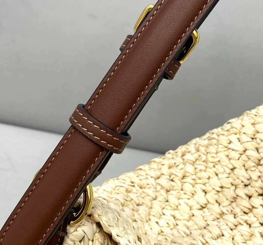FI Small Croissant Hobo Bag Raffia For Women, Women&#8217;s Handbags, Shoulder Bags 11.4in/29cm FF 8BR790AFGJF1E1B