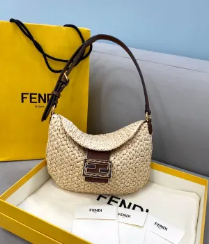 FI Small Croissant Hobo Bag Raffia For Women, Women&#8217;s Handbags, Shoulder Bags 11.4in/29cm FF 8BR790AFGJF1E1B