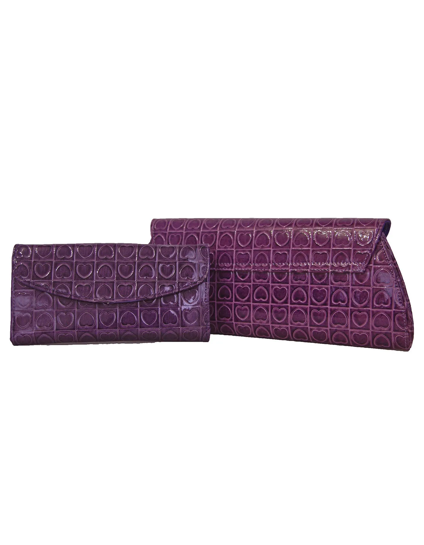 Fino RF-054 HT-310 Heart Printed Clutch Bag & Heart Printed Purse Set- Purple