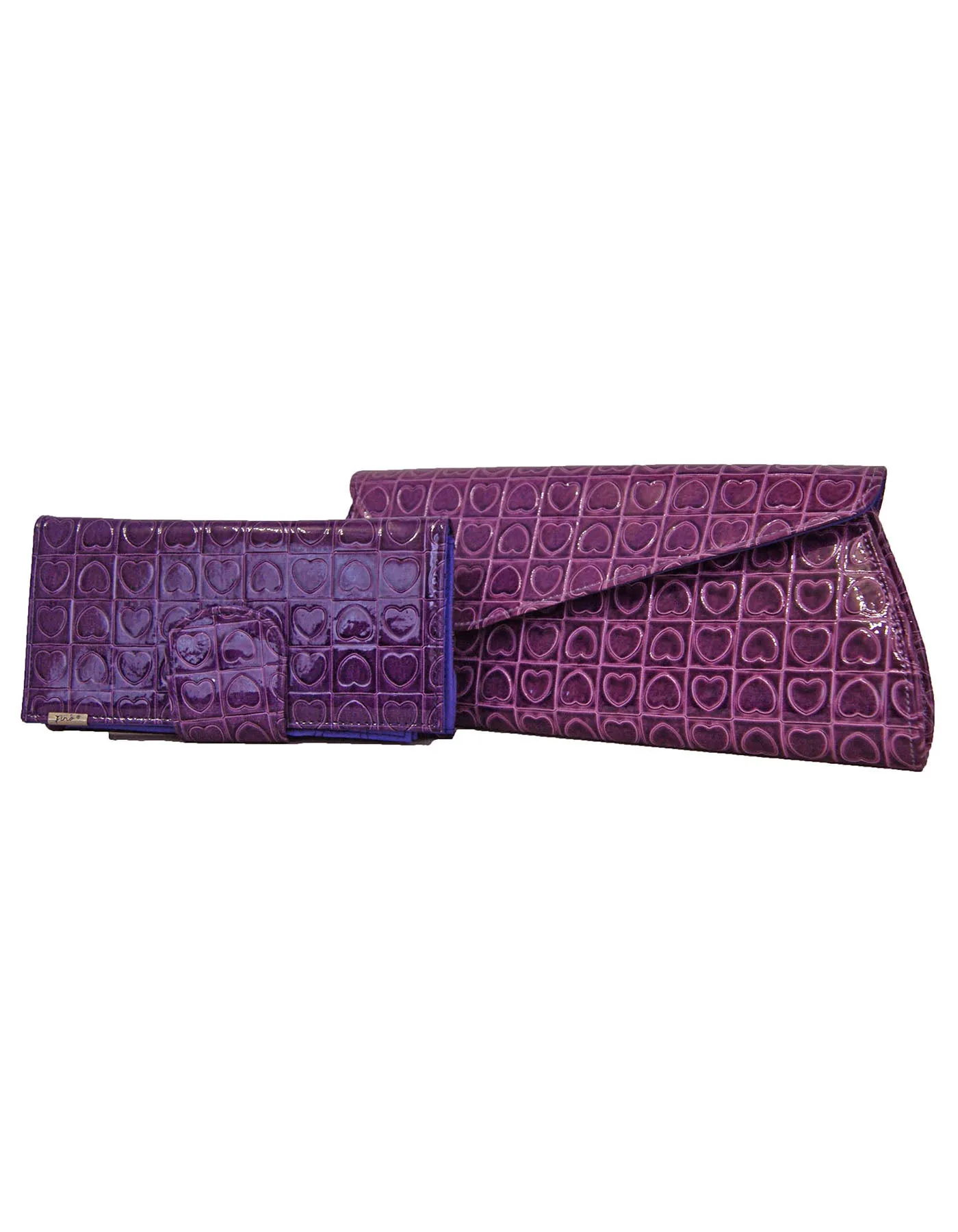 Fino RF-054 HT-310 Heart Printed Clutch Bag & Heart Printed Purse Set- Purple