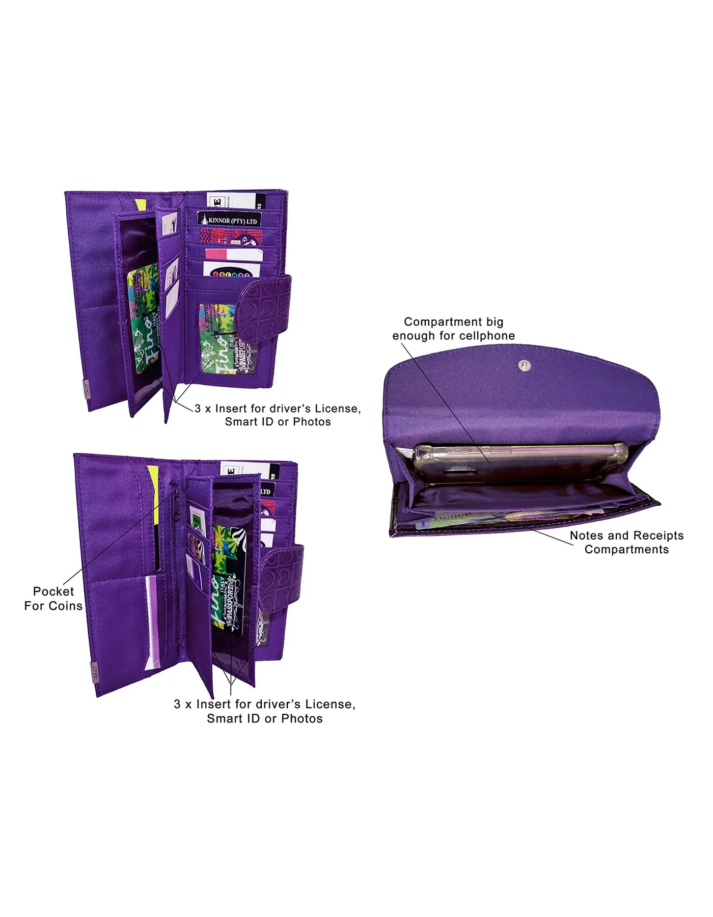 Fino RF-054 HT-310 Heart Printed Clutch Bag & Heart Printed Purse Set- Purple