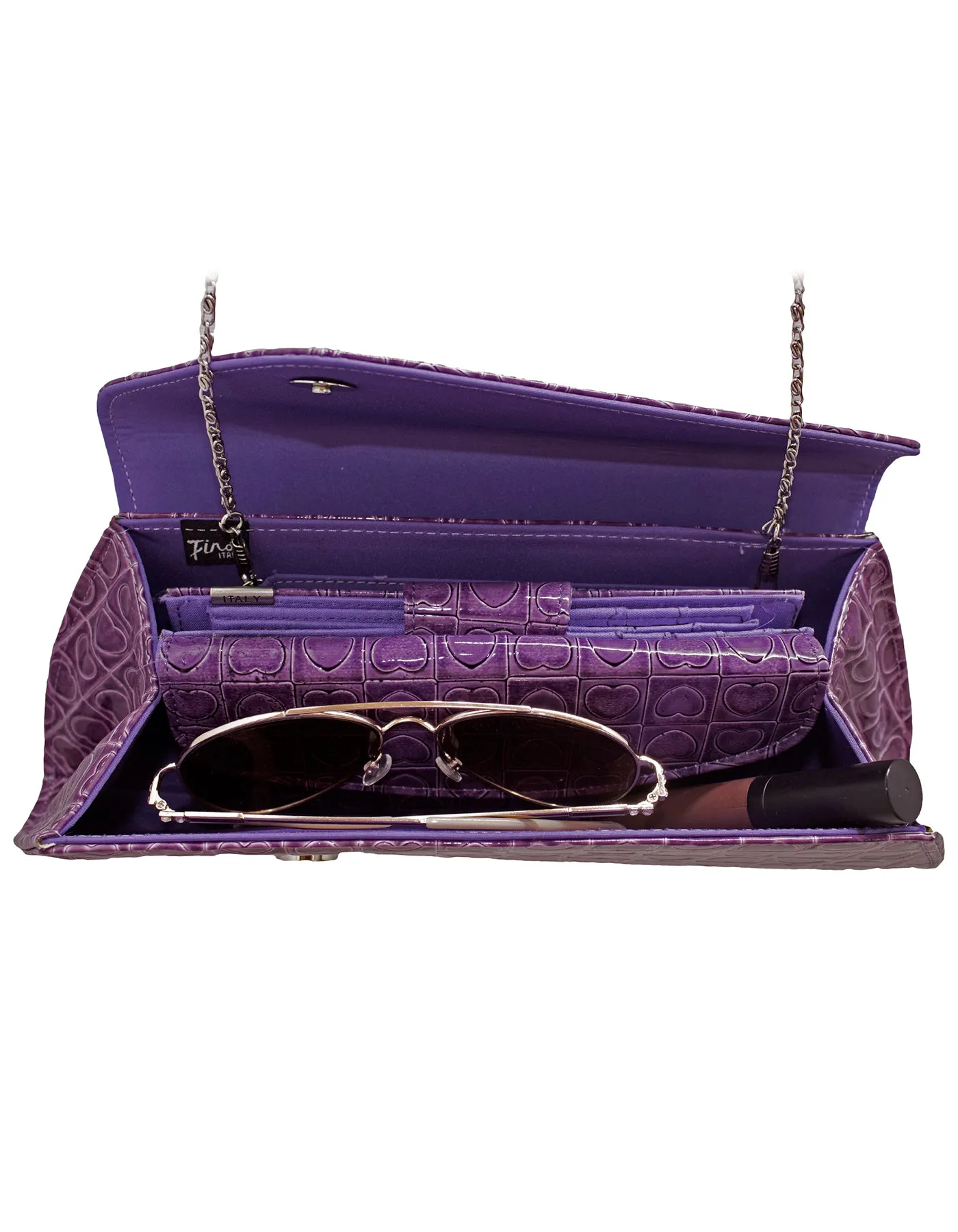 Fino RF-054 HT-310 Heart Printed Clutch Bag & Heart Printed Purse Set- Purple