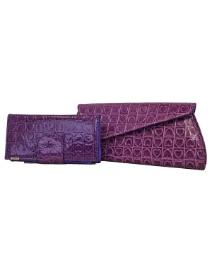Fino RF-054 HT-310 Heart Printed Clutch Bag & Heart Printed Purse Set- Purple