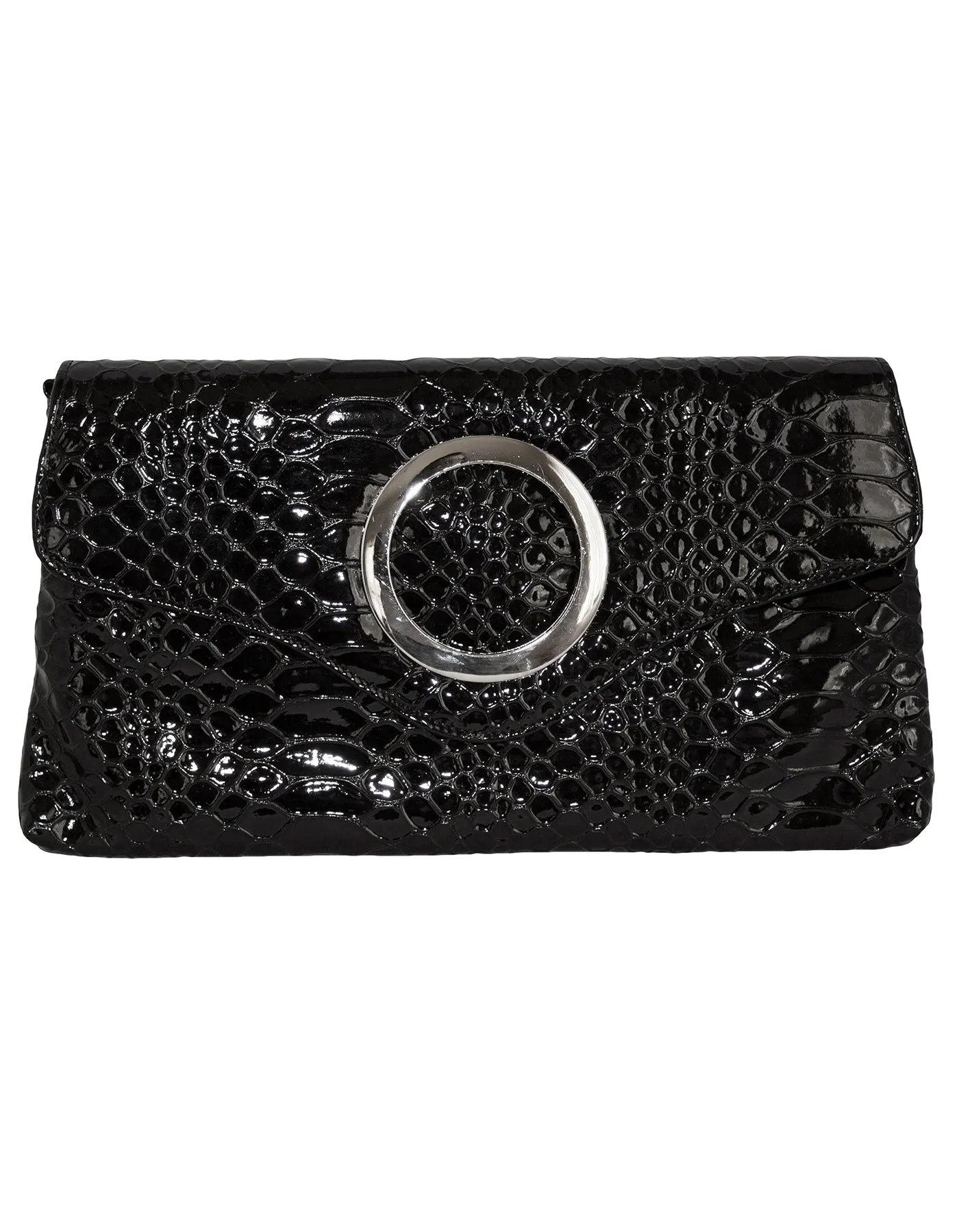 Fino RF-06 Faux Patent Crocodile Faux Leather Clutch Bag with Chain