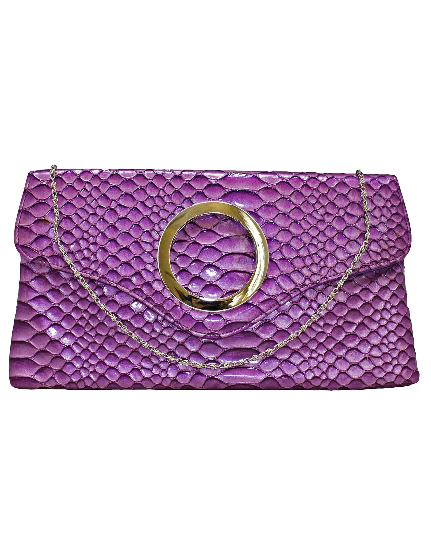 Fino RF-06 Faux Patent Crocodile Faux Leather Clutch Bag with Chain