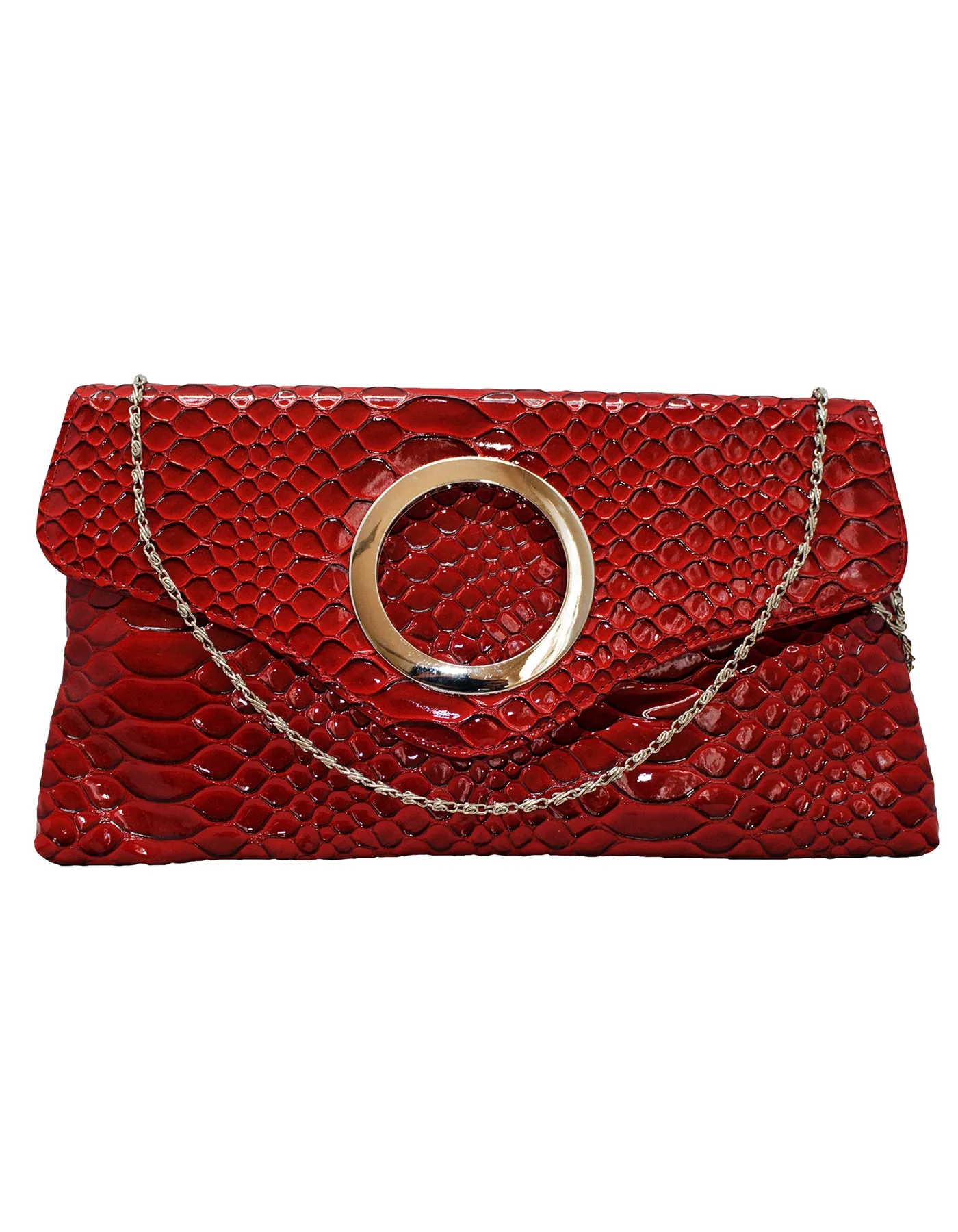 Fino RF-06 Faux Patent Crocodile Faux Leather Clutch Bag with Chain