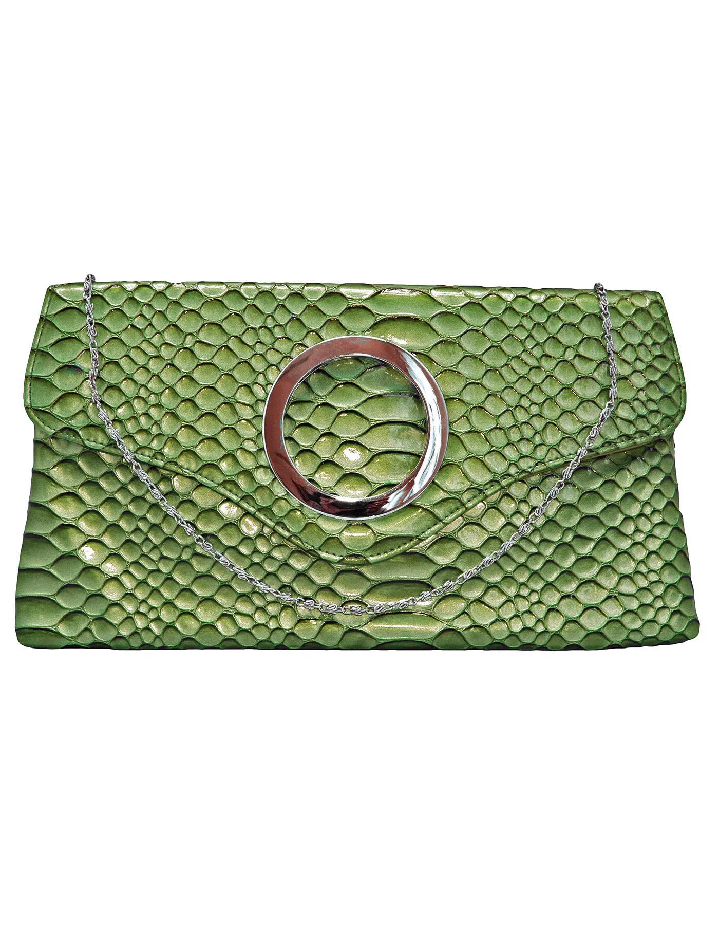 Fino RF-06 Faux Patent Crocodile Faux Leather Clutch Bag with Chain