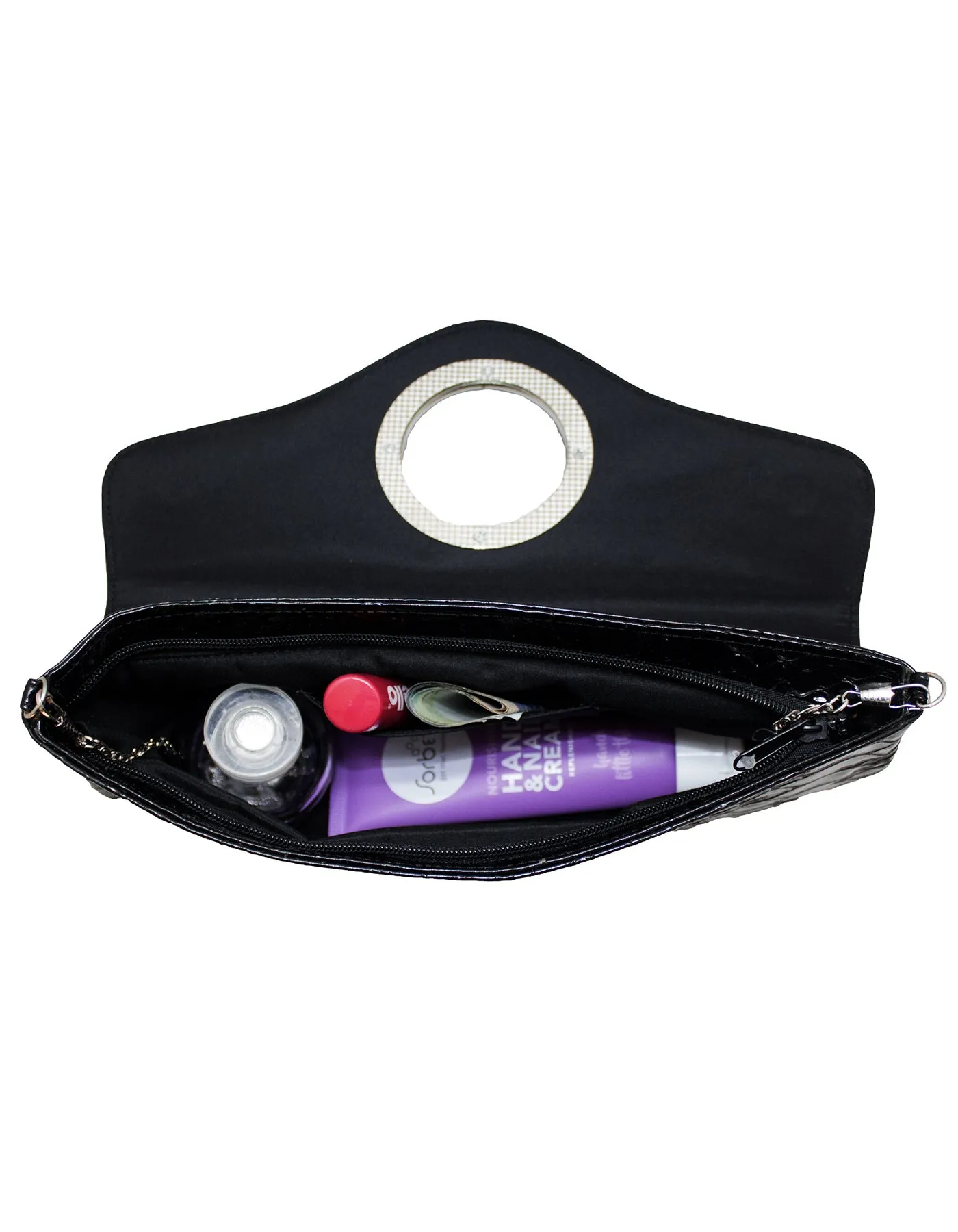 Fino RF-06 Faux Patent Crocodile Faux Leather Clutch Bag with Chain