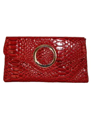Fino RF-06 Faux Patent Crocodile Faux Leather Clutch Bag with Chain
