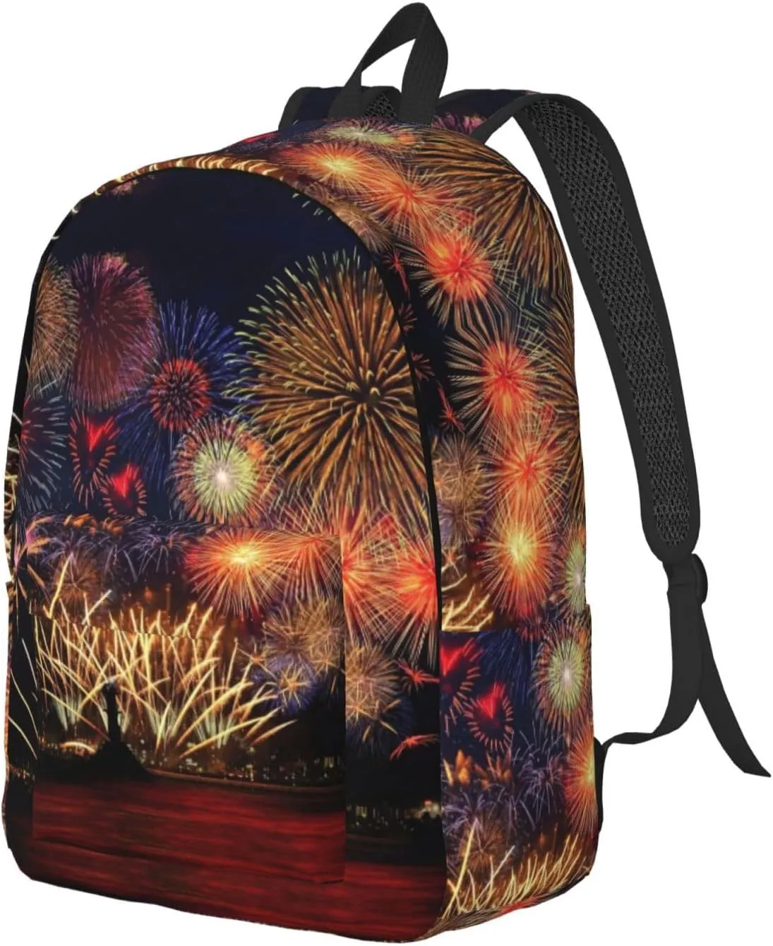 Fireworks Print Canvas Backpack Women,Mens Travel Casual Daypack Bookbag For Laptop Work Travel Hiking