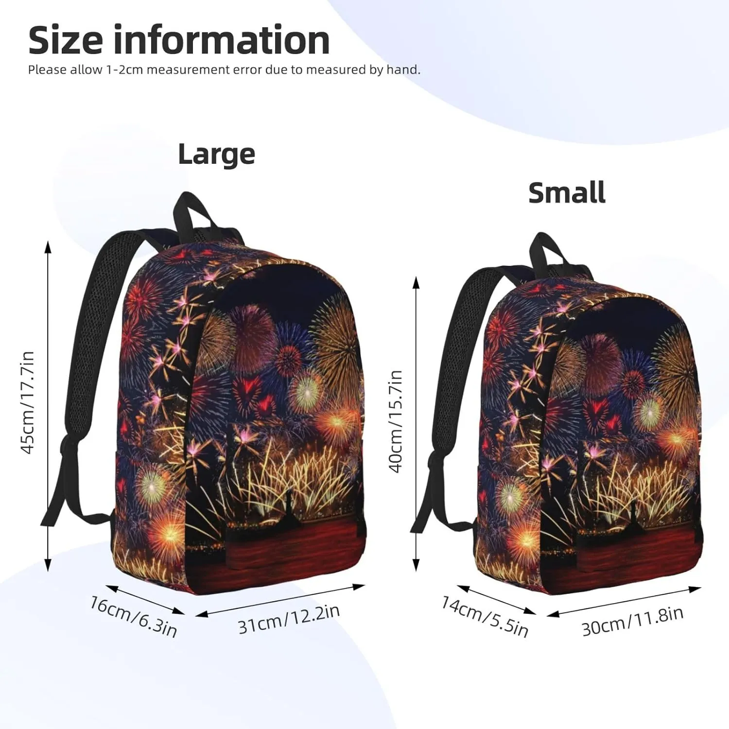 Fireworks Print Canvas Backpack Women,Mens Travel Casual Daypack Bookbag For Laptop Work Travel Hiking