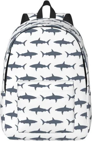 Fish And Shark Print Canvas Backpack Women,Mens Travel Casual Daypack Bookbag For Laptop Work Travel Hiking