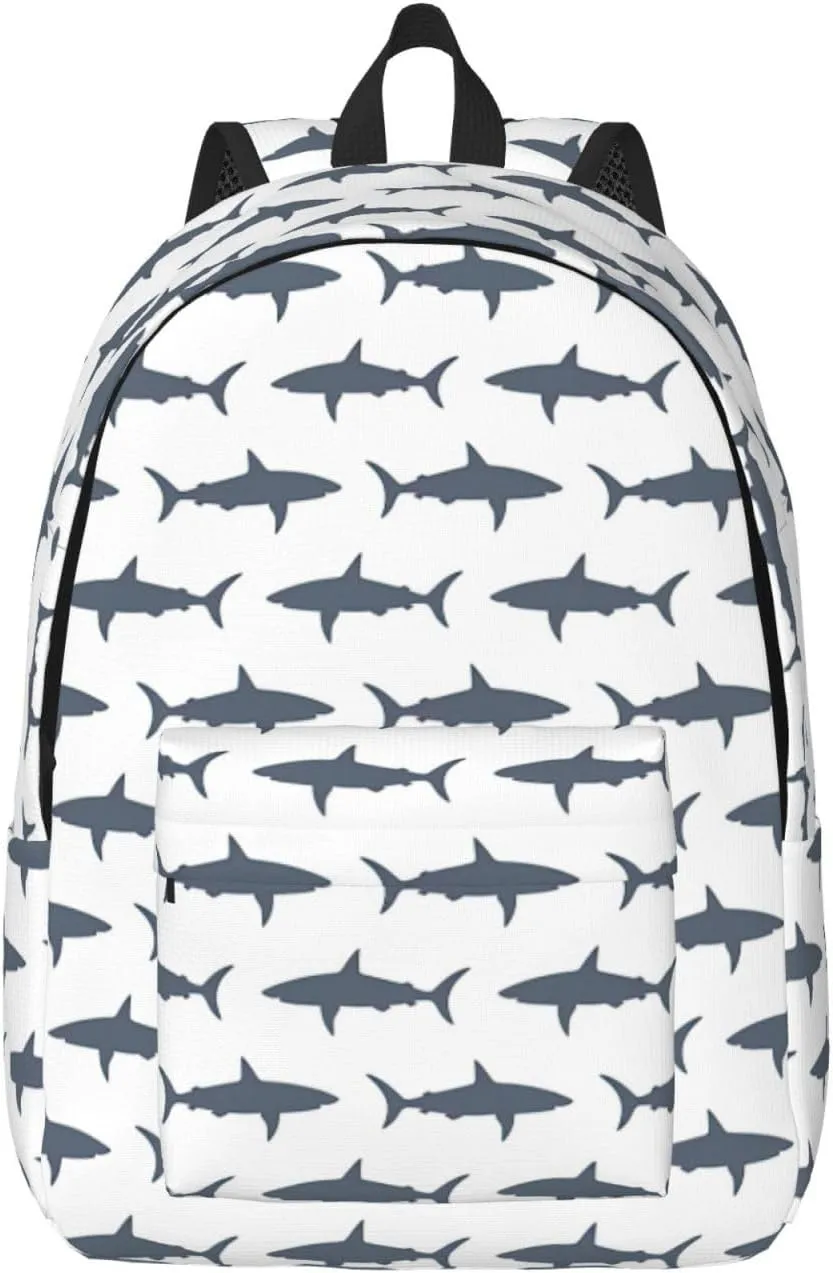 Fish And Shark Print Canvas Backpack Women,Mens Travel Casual Daypack Bookbag For Laptop Work Travel Hiking