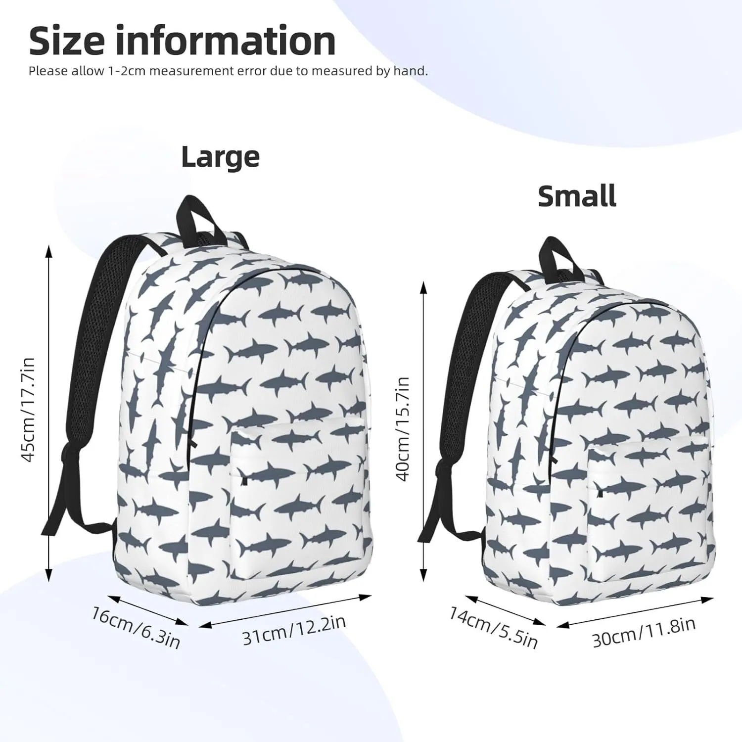 Fish And Shark Print Canvas Backpack Women,Mens Travel Casual Daypack Bookbag For Laptop Work Travel Hiking